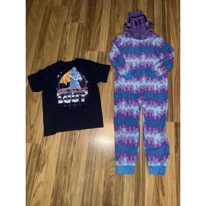 Fortnite Boys M 10/12 One Piece Zip Up Sleeper Hooded Pajama Loot Llama Shirt